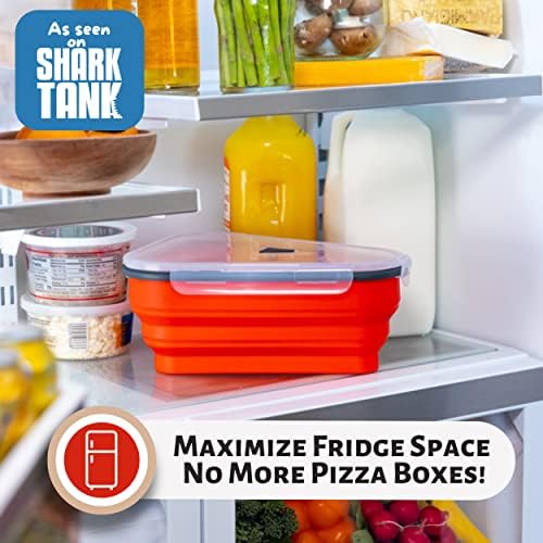 PIZZA PACK The Perfect Reusable Pizza Storage Container with 5 Microwavable Serving Trays - BPA-Free Adjustable Pizza Slice Container to Organize & Save Space, 2 Pack, Red, Green