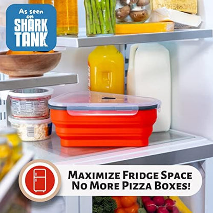 PIZZA PACK The Perfect Reusable Pizza Storage Container with 5 Microwavable Serving Trays - BPA-Free Adjustable Pizza Slice Container to Organize & Save Space, 2 Pack, Red, Green