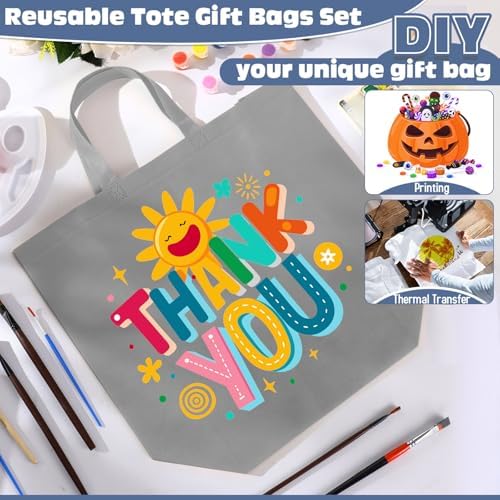 Windyun Reusable Grocery Bags Large Non Woven Shopping Bags with Handles Foldable Portable Tote, 16x6x12 Inch