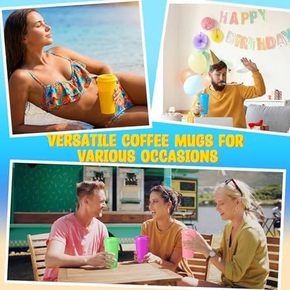Honeydak 45 Pack 16 oz Reusable Coffee Cups with Lids Water Bottle Iced Coffee Travel Mug Portable Plastic Tea Tumblers Bulk for Hot and Cold Drinks Birthdays Party (Fresh,Classic)