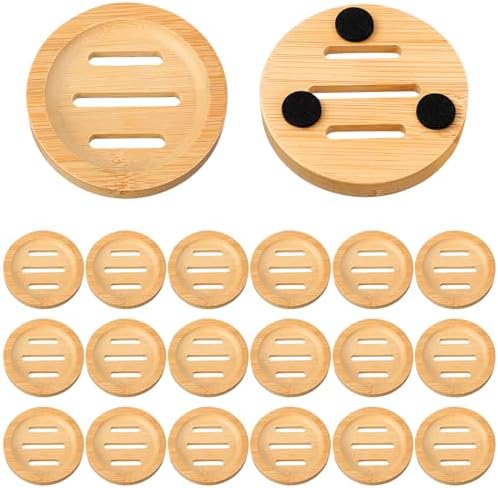 20 Pcs Round Bamboo Soap Dishes, Round Wooden Soaps Tray Soap Holder, Shampoo Bar Holders Bar Soaps Holder for Bathroom, Kitchen