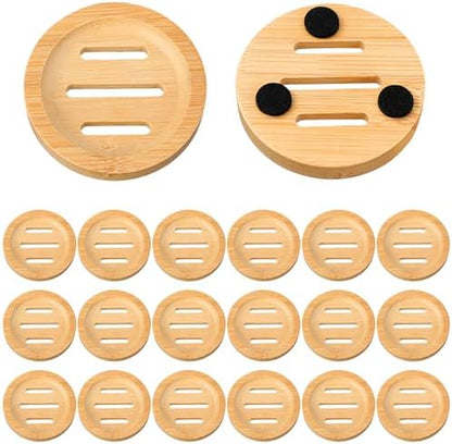 20 Pcs Round Bamboo Soap Dishes, Round Wooden Soaps Tray Soap Holder, Shampoo Bar Holders Bar Soaps Holder for Bathroom, Kitchen