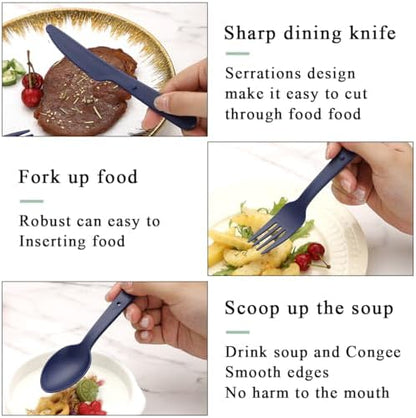 Evanda Travel Utensils Set for 6, Reusable Plastic Knife Fork Spoon Snapped Together for Easy Portability and Save Space, Silverware Cutlery Utensils Set for Work, Camping, Picnic, Gadgets, Lunch Box