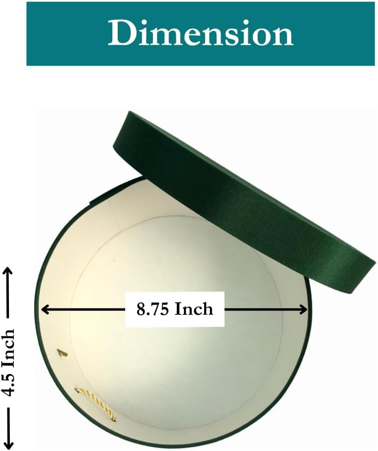Sarah's Hat Boxes Classic Dark Green Hat Box – 8.75" x 4.5" (Dia. x Ht.) Handmade in USA – Odorless Non-Toxic Adhesive, Cording Handle – Premium Storage for Hats & Accessories
