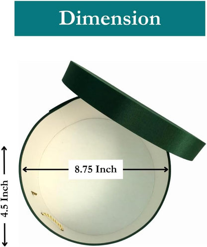 Sarah's Hat Boxes Classic Dark Green Hat Box – 8.75" x 4.5" (Dia. x Ht.) Handmade in USA – Odorless Non-Toxic Adhesive, Cording Handle – Premium Storage for Hats & Accessories