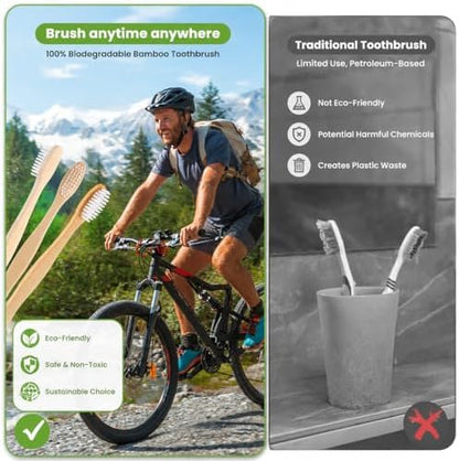 B Rush® 72Pack Bamboo Prepasted Toothbrush, Individually Wrapped Mini Travel Toothbrush with Pre-Pasted Mint Gel, Biodegradable Eco-Friendly Disposable Toothbrushes Travel Set for Adults & Kids