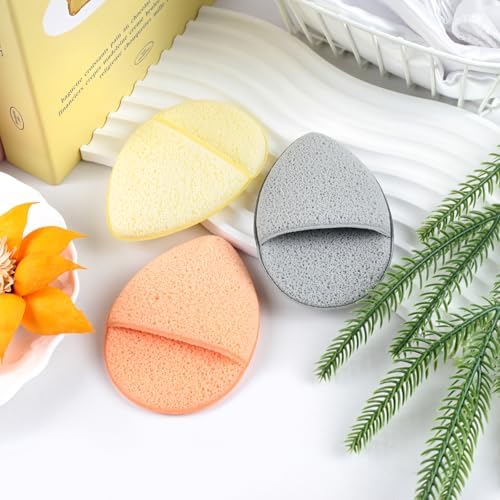Reusable Face Scrubber Sponges – 3-Pack Gentle Exfoliating Makeup Remover Pads for Face Wash & Daily Skincare (Orange, Yellow, Gray)