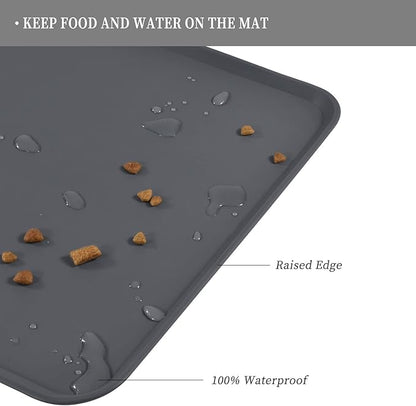 Reopet Waterproof Pet Feeding Mat with High Raised Edges, Heavier and Thicker Placemats for Cat Dog Water Bowl with BPA Free, Dogs Cats Food Mats for Messy Drinkers to Prevent Spill and Protect Floors