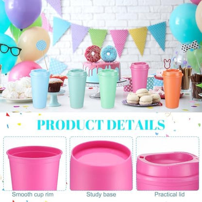 Honeydak 45 Pack 16 oz Reusable Coffee Cups with Lids Water Bottle Iced Coffee Travel Mug Reusable Portable Plastic Tea Tumblers Bulk for Hot and Cold Drinks Birthdays Party(Classic,Bright Colors)