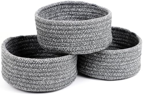 Small Woven Cotton Rope Baskets, Set of 3, Grey