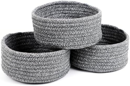 Small Woven Cotton Rope Baskets, Set of 3, Grey