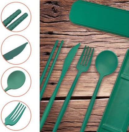 4 Sets Reusable Utensils Set with Case,Camping Cutlery Set Travel Silverware Set with Case Lunch Utensils Set for Work,Utensil Sets for Lunch Picnic Daily Use Outdoor (Darkgreen)