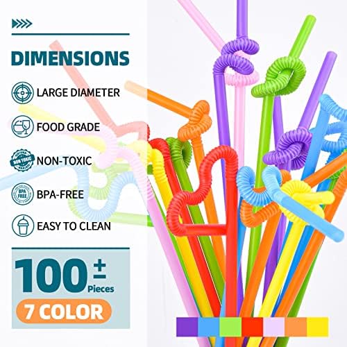 [Individually Wrapped] 200 Pcs Colorful Flexible Plastic Straw