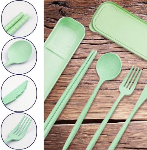 4 Sets Reusable Utensils Set with Case,Camping Cutlery Set Travel Silverware Set with Case Lunch Utensils Set for Work,Utensil Sets for Lunch Picnic Daily Use Outdoor (Lightgreen)
