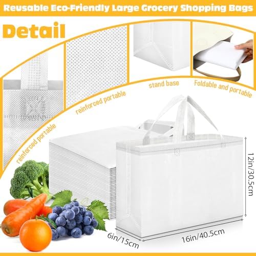 Windyun Reusable Grocery Bags Large Non Woven Shopping Bags with Handles Foldable Portable Tote, 16x6x12 Inch