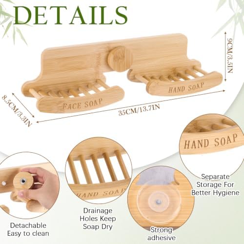 Double Bamboo Soap Dish for Shower, Wall Mounted