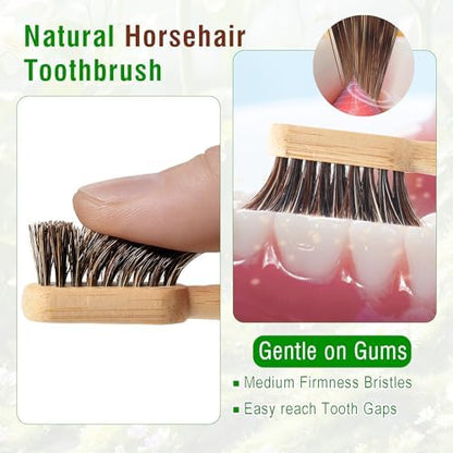 Horse Hair Toothbrush, All Natural Bamboo Toothbrush 4 Pack