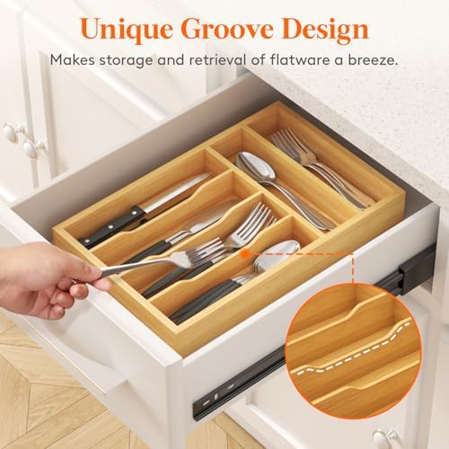 Lifewit Bamboo Silverware Tray for Drawer, 9.9 x 15.5