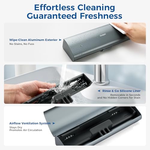 Aluminum Electric Toothbrush Travel Case, 2 in 1 Travel Toothbrush Holder for Oral B/Oral-B Pro 1000 1500 5000 and Most Electric Toothbrush for Traveling, Removable Silicone Liner-Grey