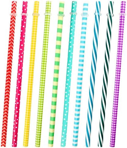 JANYUN 30Pcs Colorful Reusable Plastic Straws with Cleaning Brush
