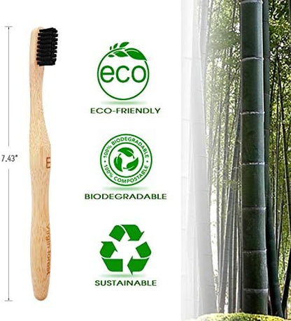 Virgin Forest Bamboo Toothbrushes 6pk, Charcoal Medium Soft BPA Free