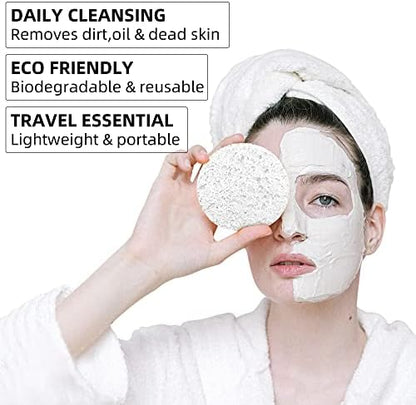 60-Count Compressed Facial Sponges|100% Natural Kickleen Cellulose Cosmetic Spa Sponges for Daily Facial Cleansing|Makeup and Mask Removal | Exfoliating | Skin Massage | Pore Exfoliation(White)