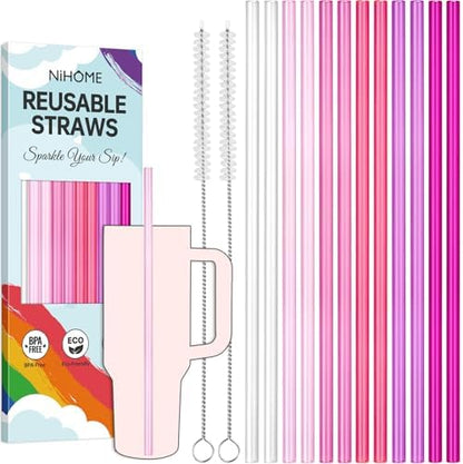 NiHome 12-Pack Plastic Reusable Straws Fit for Stanley 40 30 64 oz Tumbler