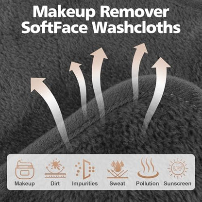 Microfiber Makeup Remover Cloth, 6 x 6 Inch, 12 Pack, Grey