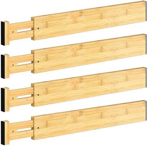 DUCOO 4 PCS Drawer Divider, 17"-22" Adjustable Bamboo Drawer Dividers Organizers, Expandable Separators for Kitchen, Clothes, Dressers, Home, Office