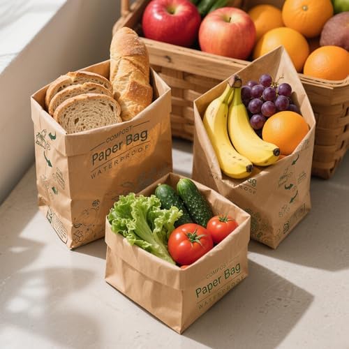 Compostable Paper Bag Leakproof Kitchen Food Waste Bag 30 Bags Waterproof Bin Liner with BPI Certified