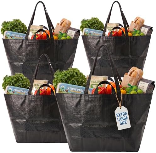 DURASACK Haul-It-All Extra-Large Reusable Shopping Bag, Black, Pack of 4
