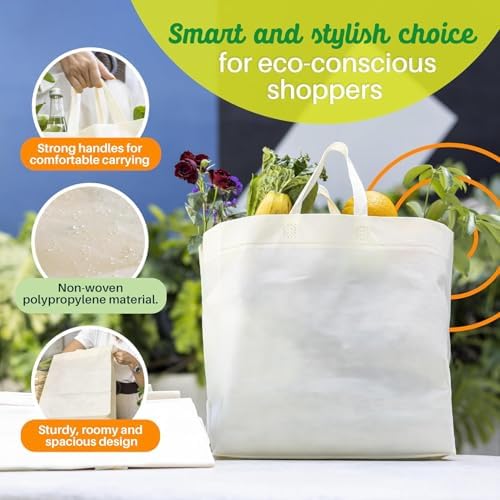 Simply Cool 400 Pack Reusable Grocery Bags, Medium Tote Bags Bulk, Cream