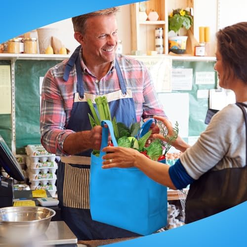 Reginary 50 Pcs Reusable Tote Bags Shopping Bags Non Woven, Sky Blue