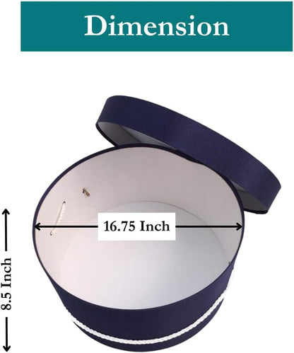 Sarah's Hat Boxes Classic Navy Hat Box – 16.75" x 8.5" (Dia. x Ht.) Handmade in USA – Odorless Non-Toxic Adhesive, Cording Handle – Premium Storage for Hats & Accessories