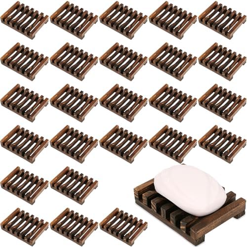 30Pack Wooden Soap Dish for Shower Bulk Soap Holder Savers Wood Draining Tray Case for Bathroom Kitchen Travel Sponge Shampoo Sink,Hand Craft
