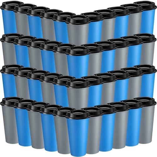 Honeydak 45 Pack 16 oz Reusable Coffee Cups with Lids Water Bottle Iced Coffee Travel Mug Reusable Portable Plastic Tea Tumblers Bulk for Hot and Cold Drinks Birthdays Party (Classic,Navy Blue, Gray)