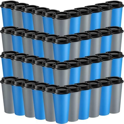 Honeydak 45 Pack 16 oz Reusable Coffee Cups with Lids Water Bottle Iced Coffee Travel Mug Reusable Portable Plastic Tea Tumblers Bulk for Hot and Cold Drinks Birthdays Party (Classic,Navy Blue, Gray)