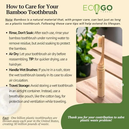 Screwable Bamboo Toothbrush Kit – Travel Toothbrush with Replacement Head & Cotton Storage Bag – Eco-Friendly, Compact, and Perfect for On-the-Go