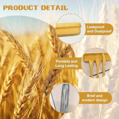 60 Sets Wheat Straw Silverware Set Bulk Wheat Straw Cutlery Lunch Box Accessories Reusable Travel Utensils Set with Case for Operation Christmas Child Items Bulk Kids Adults Camping (Bright Color)
