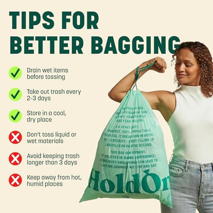 HoldOn Compostable Tall Kitchen Drawstring Bags - 13 Gallon, 40 Count
