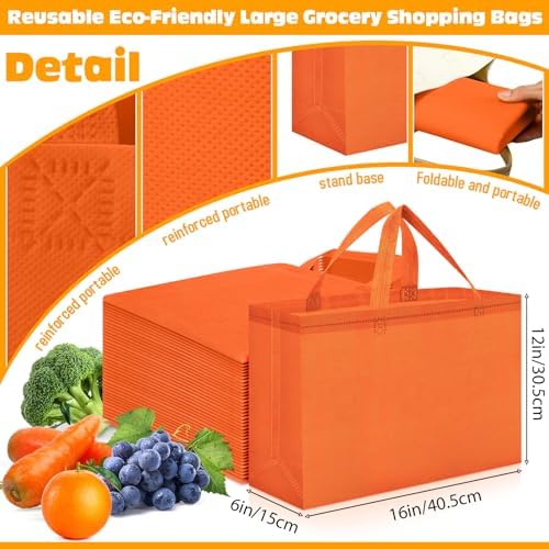 Windyun Reusable Grocery Bags Large Non Woven Shopping Bags with Handles Foldable Portable Tote, 16x6x12 Inch