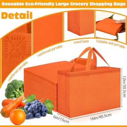 Windyun Reusable Grocery Bags Large Non Woven Shopping Bags with Handles Foldable Portable Tote, 16x6x12 Inch