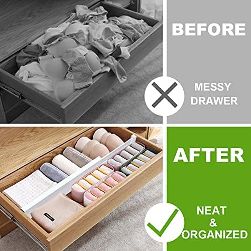 ANTOWIN Expandable Bamboo Drawer Dividers, Drawer Separators,17-22 inches Adjustable Spring-loaded Organizer for Large Utensil, Clothes, Tools Drawers, 6Pack (White)