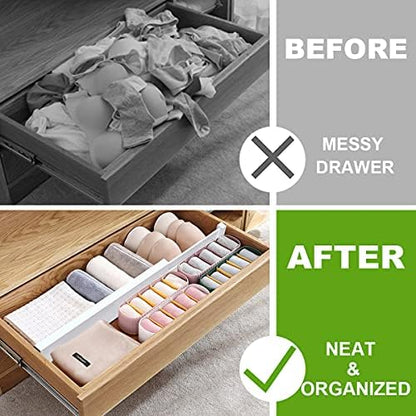 ANTOWIN Expandable Bamboo Drawer Dividers, Drawer Separators,17-22 inches Adjustable Spring-loaded Organizer for Large Utensil, Clothes, Tools Drawers, 6Pack (White)