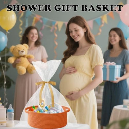 Woven Rope Basket - Baby Gift Basket with Bag & Ribbon, Orange