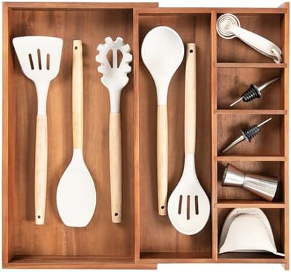 KitchenEdge Utensil & Junk Drawer Organizer, 10.5-18.5 in, Acacia