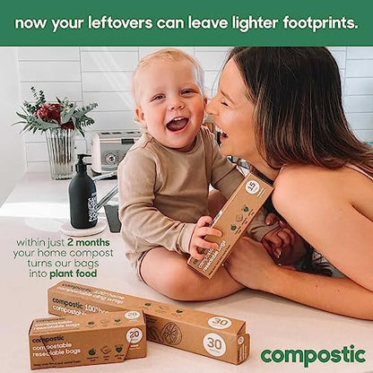 Compostic Compostable Snack Bags, 200 Ct Bulk Pack, Zip-Seal