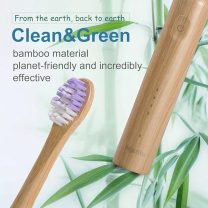 Oscillating Ultrasonic Electric Toothbrush with Bamboo Brush Heads (5 Pack)