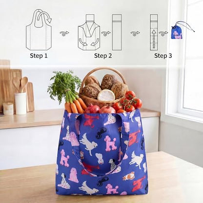 Stelle Lightweight Reusable Grocery Bag with Handles Ripstop Nylon Foldable Tote Shopping Bags for Travel and Groceries