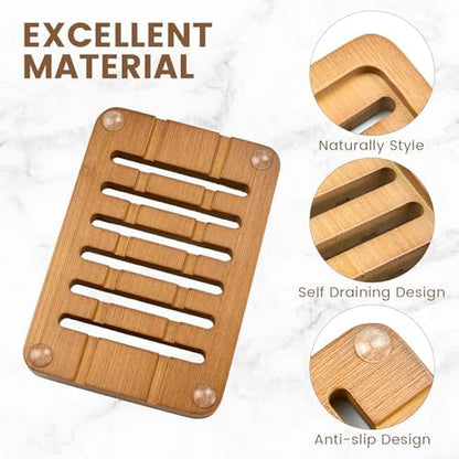 2 Pack Self Draining Bamboo Soap Holder Slotted Soap Dish (Acacia Style)
